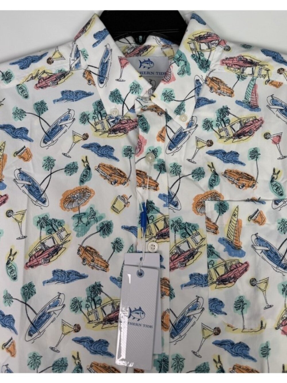 Southern Tide MEDIUM Performance Fabric Poolside View Intercoastal Shirt NWT